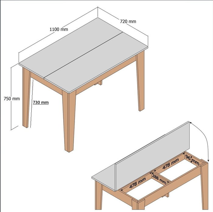 KIEVA MEN8683743327485 Mesa de cocina con almacenaje, Melamina, Blanco/Roble, Rectangular, 110 x 75 x 72 cm KIEVA MEN8683743327485 Mesa de cocina con almacenaje, Melamina, Blanco/Roble, Rectangular, 110 x 75 x 72 cm