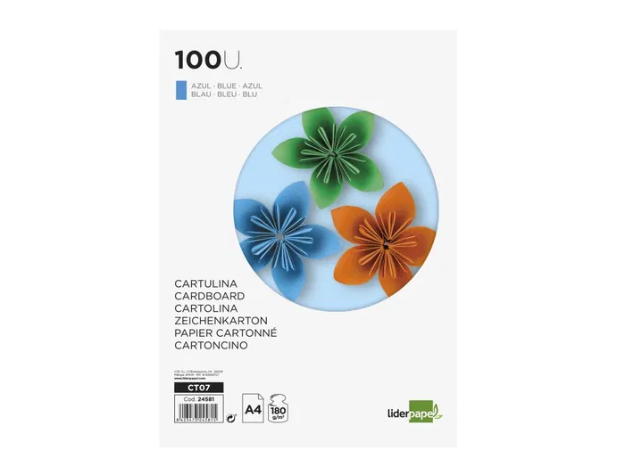 Liderpapel Cartulina A4 180g/m² Azul Paquete 100 Hojas