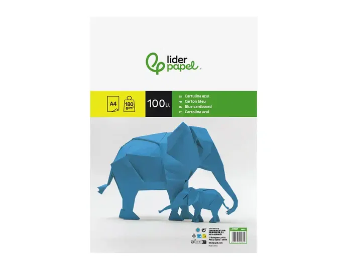 Liderpapel Cartulina A4 180g/m² Azul Paquete 100 Hojas
