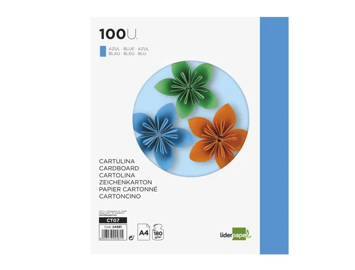 Liderpapel Cartulina A4 180g/m² Azul Paquete 100 Hojas