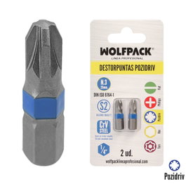 WOLFPACK LINEA PROFESIONAL Puntas Destornillador Pozidriv Nº 3 (2 Piezas)