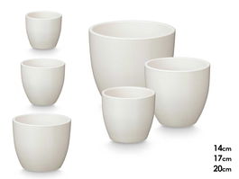 Ibergarden Set de 3 Macetas Abombadas de Arcilla en Blanco Mate - 14 cm, 17.5 cm y 23 cm de Ancho, Conjunto Decorativo para Plantas