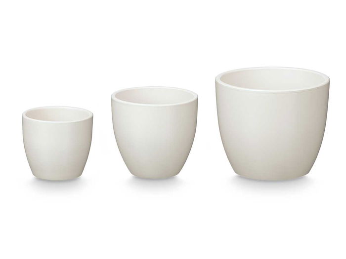 Ibergarden Set de 3 Macetas Abombadas de Arcilla en Blanco Mate - 14 cm, 17.5 cm y 23 cm de Ancho, Conjunto Decorativo para Plantas