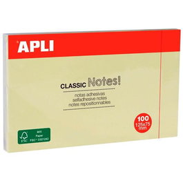 Apli Bloc de Notas Adhesivas Classic Reposicionables 125x75 mm Amarillo Pack 12 UD