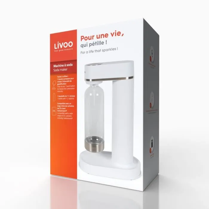 Livoo DOM464 Máquina de Refrescos 1L a Presión, Sin Electricidad, Botella PET, Compatible con Cilindros Sodastream