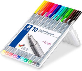 Staedtler 334 Estuche 10 Rotuladores Triplus Fineliner Colores Surtidos Punta Fina 0.3mm Antiseccado Lavable