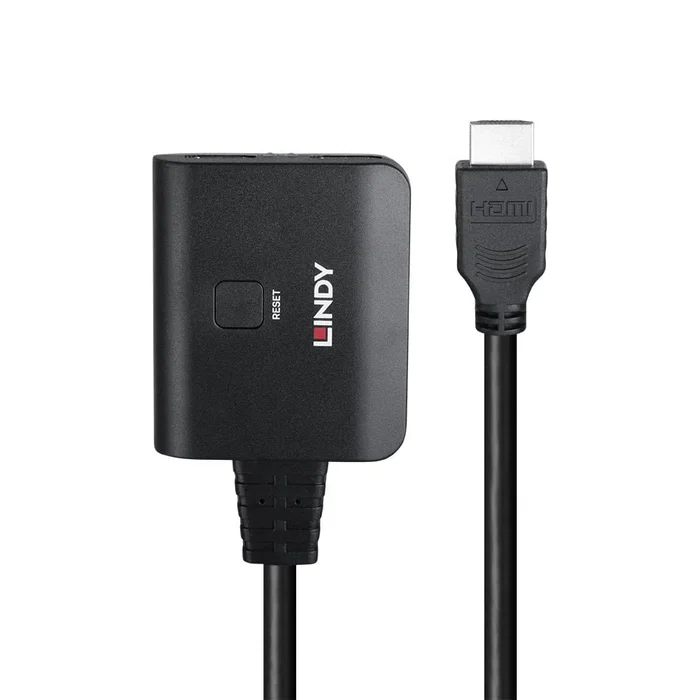 Lindy 38356 Repartidor de señal HDMI 1x2, 4K UHD a 60Hz HDR, HDMI 2.0 con Cable de 0.5m, Negro Lindy 38356 Repartidor de señal HDMI 1x2, 4K UHD a 60Hz HDR, HDMI 2.0 con Cable de 0.5m, Negro