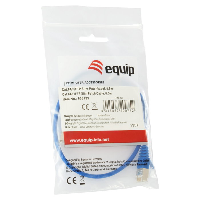 Equip Cable de Red Cat6a F/FTP 0,5 m Azul Slim LSZH