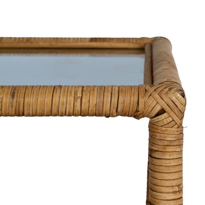 Mesa Centro Natural Ratán / Cristal 90 X 40 X 42 cm