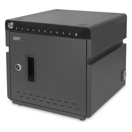 Digitus Armario de Carga Móvil para Escritorio - Estación de Almacenamiento y Carga para 10 Portátiles/Tabletas hasta 14", Desinfección UV-C, USB-C, Negro