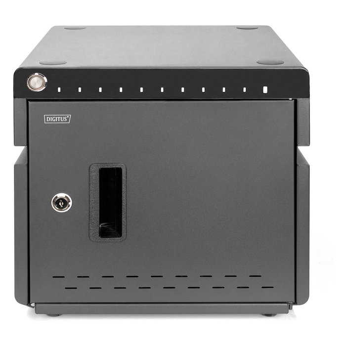 Digitus Armario de Carga Móvil para Escritorio - Estación de Almacenamiento y Carga para 10 Portátiles/Tabletas hasta 14", Desinfección UV-C, USB-C, Negro