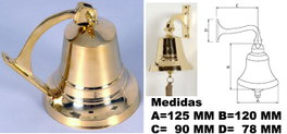 Campana de latón brillante 150 mm con badajo, cuerda y 2 tornillos