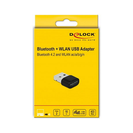 DeLOCK Adaptador 2 en 1 Bluetooth 4.2 y WLAN Doble Banda 433 Mbps USB 2.0 DeLOCK Adaptador 2 en 1 Bluetooth 4.2 y WLAN Doble Banda 433 Mbps USB 2.0