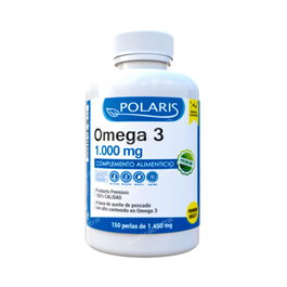 POLARIS Omega 3 1000 mg - 150 Perlas - Ácidos Grasos EPA 180 mg y DHA 120 mg - Suplemento Alimenticio - Sin Gluten, Sin Lactosa