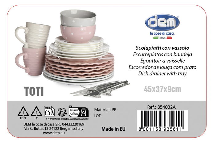 Inde Escurreplatos con Bandeja Toti Blanco 45 cm x 37 cm x 9 cm (4 Unidades)