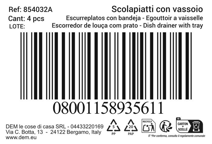 Inde Escurreplatos con Bandeja Toti Blanco 45 cm x 37 cm x 9 cm (4 Unidades)