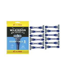 Wilkinson Sword Essentials 3 Maquinillas Desechables para Hombre - Pack Ahorro 12 Unidades