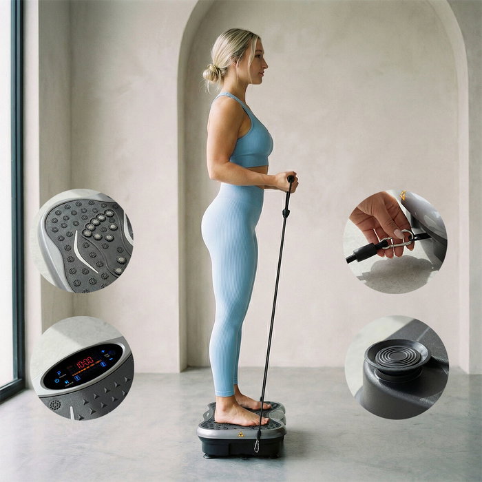 Pack Plataforma Vibratoria con Altavoz, Bandas de Resistencia y Mando a Distancia y Faja Deportiva Sauna InnovaGoods