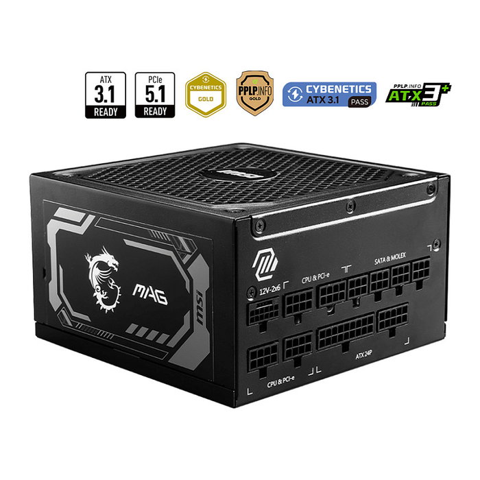 MSI MAG A1000GL PCIE5 Fuente de Alimentación ATX 3.1 1000W 80 Plus Gold - Totalmente Modular - Conector PCIe 16 pines