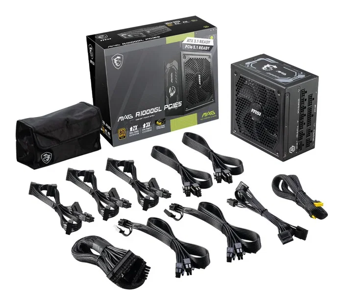 MSI MAG A1000GL PCIE5 Fuente de Alimentación 1000W ATX 3.1 Gold Negra MSI MAG A1000GL PCIE5 Fuente de Alimentación 1000W ATX 3.1 Gold Negra