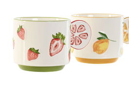 DKD Home Decor Mug Moderno Amarillo Rojo 9.3 x 7.7 x 12.6 cm Colección Frutas 24 (6 Unidades)