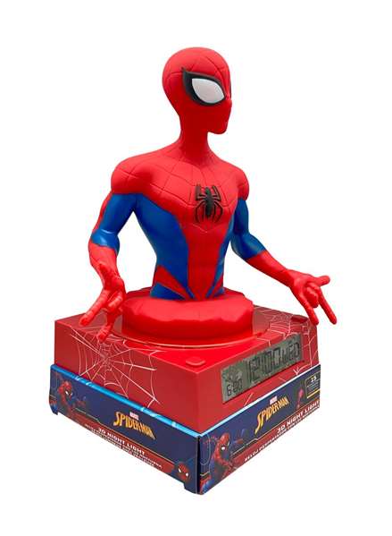 Kids Euroswan Lámpara 3D Spiderman con Despertador y Fecha para Dormitorio Infantil, Luz Nocturna, Regalo para Niños