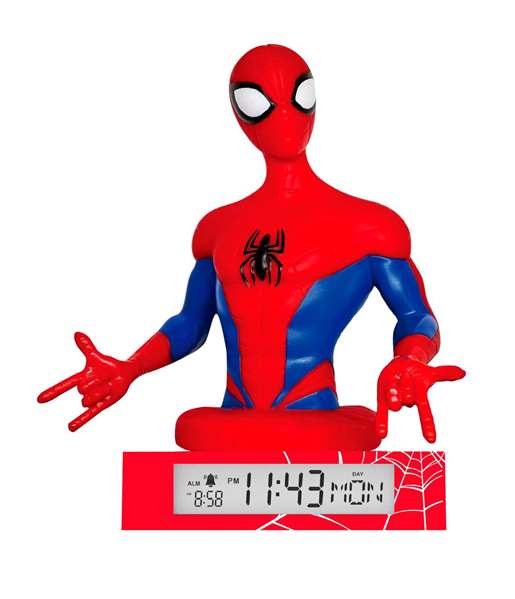 Kids Euroswan Lámpara 3D Spiderman con Despertador y Fecha para Dormitorio Infantil, Luz Nocturna, Regalo para Niños