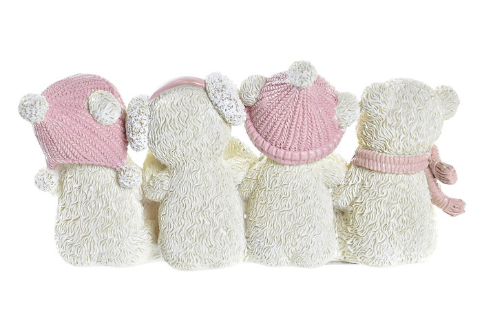 DKD Home Decor Figura Navidad Fantasia Oso Rosa Dorado Crema Resina 15.5 x 5.5 x 7.5 cm