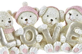 DKD Home Decor Figura Navidad Fantasia Oso Rosa Dorado Crema Resina 15.5 x 5.5 x 7.5 cm