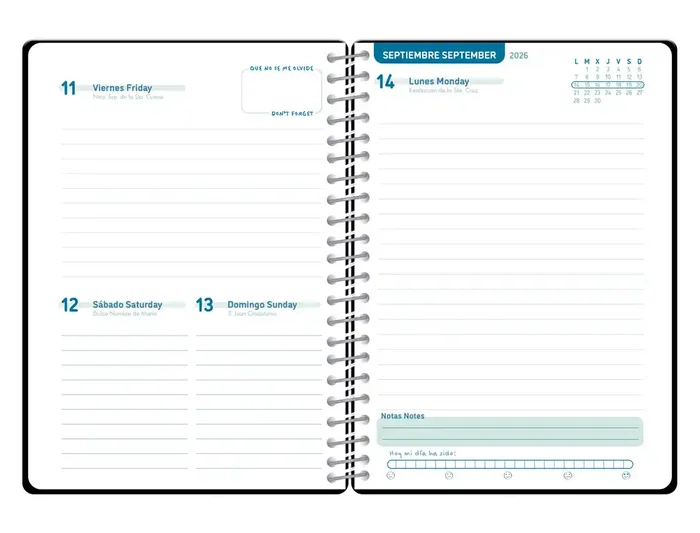 Liderpapel Agenda Escolar 2026-2027 Básica A5 Bilingüe Espiral Día Página Negro – Tapa de Polipropileno, Papel FSC 70g, Ideal para Organización Escolar