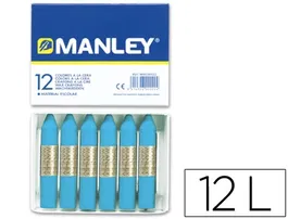 Manley Lápices de Cera Unicolor Azul Celeste N.17 Caja de 12 Unidades