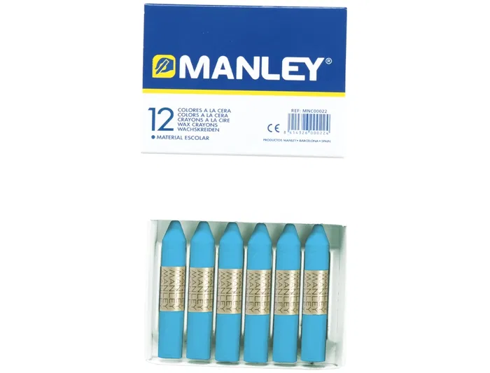 Manley Lápices de Cera Unicolor Azul Celeste N.17 Caja de 12 Unidades