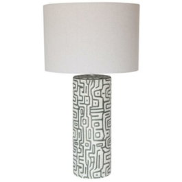 DKD Home Decor Lámpara de Sobremesa de Cerámica y Lino Blanco