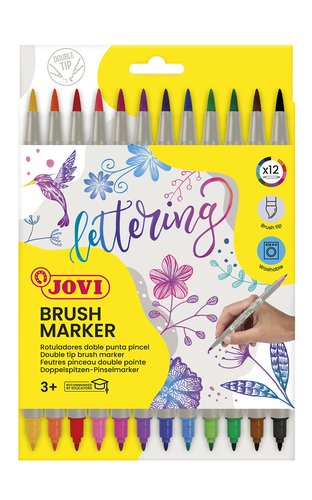 Jovi Estuche de 12 Rotuladores Doble Punta Fina y Pincel Colores Surtidos
