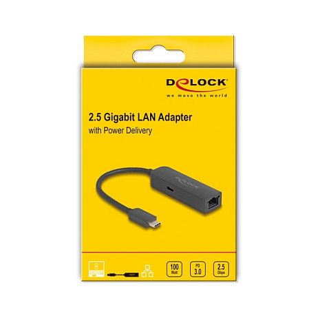 DeLOCK Adaptador USB Type-C™ a 2,5 Gigabit LAN con Power Delivery 100W DeLOCK Adaptador USB Type-C™ a 2,5 Gigabit LAN con Power Delivery 100W
