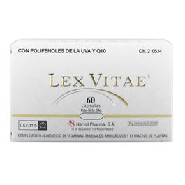 LEX VITAE Q10 Complemento Alimenticio con Coenzima Q10 y Polifenoles de Uva, 60 Unidades