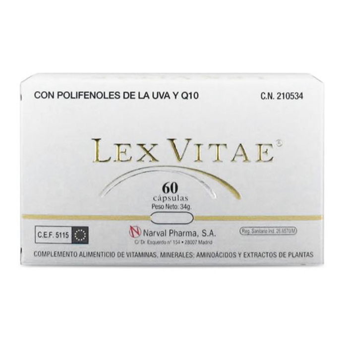 LEX VITAE Q10 Complemento Alimenticio con Coenzima Q10 y Polifenoles de Uva, 60 Unidades