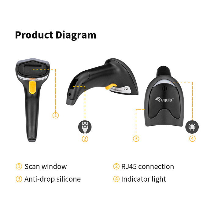 Equip Lector de códigos de barras 1D/2D USB con soporte, Negro Equip Lector de códigos de barras 1D/2D USB con soporte, Negro