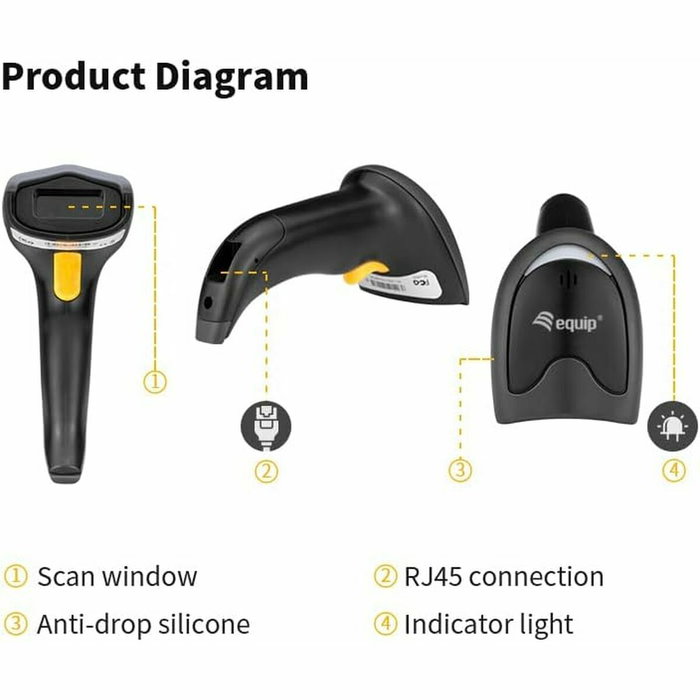 Equip Lector de códigos de barras 2D USB con Soporte Negro