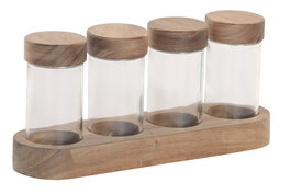DKD Home Decor Set de 4 Especieros de Cristal y Acacia de 90ml