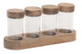 DKD Home Decor Set de 4 Especieros de Cristal y Acacia de 90ml