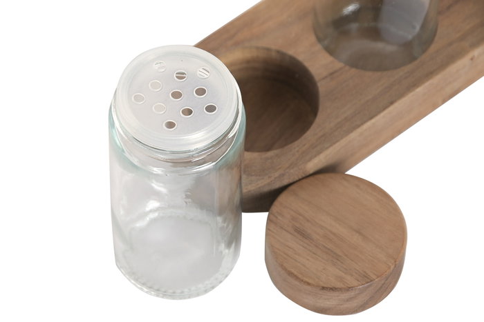 DKD Home Decor Set de 4 Especieros de Cristal y Acacia de 90ml