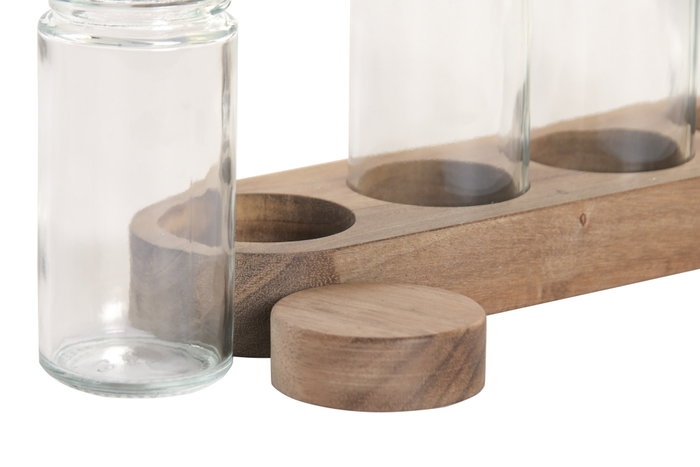 DKD Home Decor Set de 4 Especieros de Cristal y Acacia de 90ml