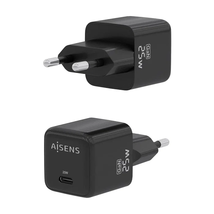 Aisens Cargador GaN 25W USB-C PD3.0 QC4.0 Negro ASCH-25W1P013-BK