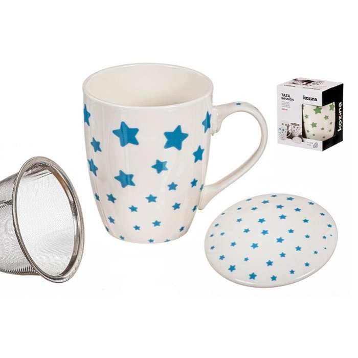 Kozina Taza de Infusión Estrellas con Filtro y Tapa, Colores Surtidos, 300 ml