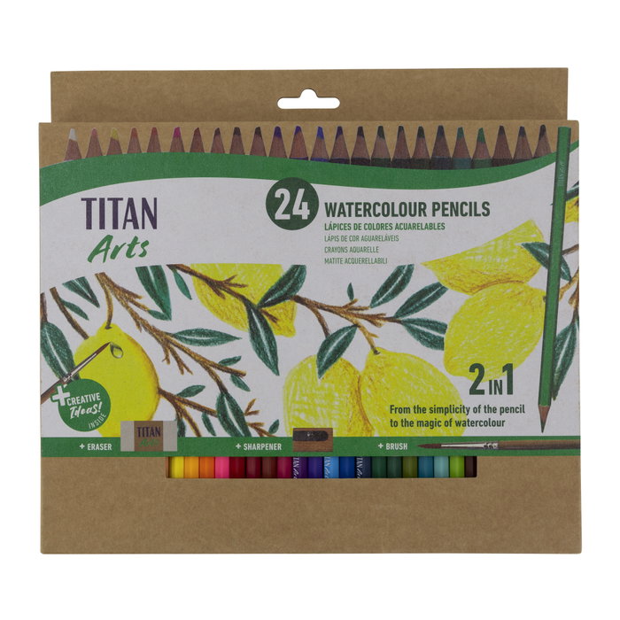 TITAN ARTS Lápices de Colores Acuarelables Surtidos con Estuche y Accesorios, 24 Unidades