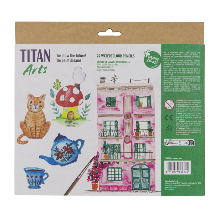 TITAN ARTS Lápices de Colores Acuarelables Surtidos con Estuche y Accesorios, 24 Unidades