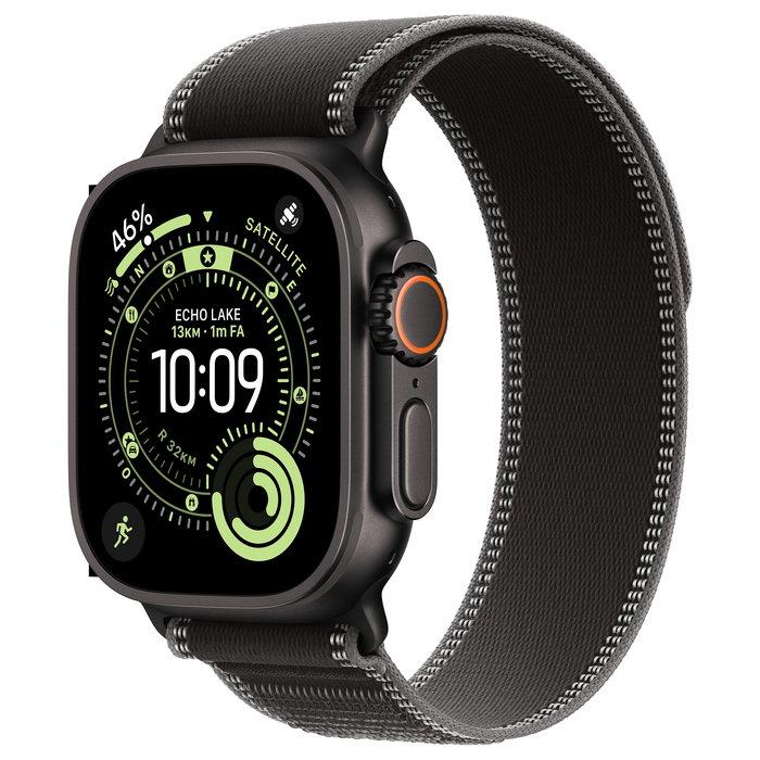 Apple Watch Ultra 3 Titanio 49mm Negro GPS+LTE 5G con Correa Trail Loop Negro/Carbón S/M, 64GB, watchOS 11, Resistente 100m, MIL-STD-810H Apple Watch Ultra 3 Titanio 49mm Negro GPS+LTE 5G con Correa Trail Loop Negro/Carbón S/M, 64GB, watchOS 11, Resistente 100m, MIL-STD-810H
