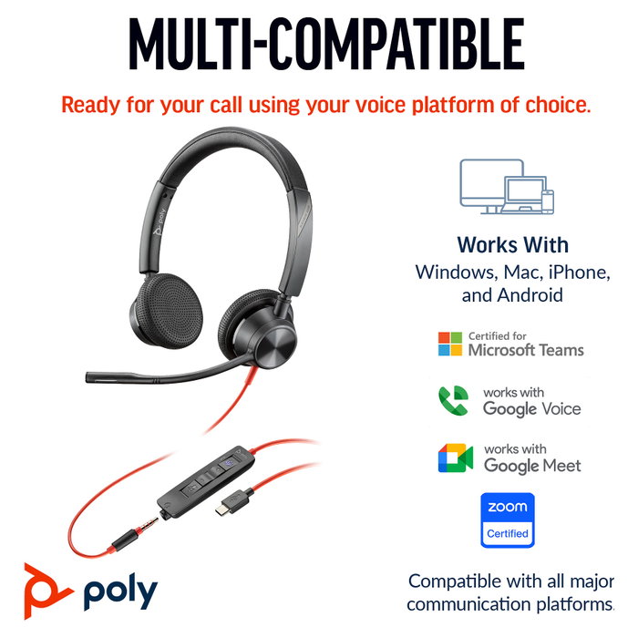 HP Poly Blackwire 3325 con certificación Microsoft Teams, USB-C y conector de 3,5 mm, Negro HP Poly Blackwire 3325 con certificación Microsoft Teams, USB-C y conector de 3,5 mm, Negro