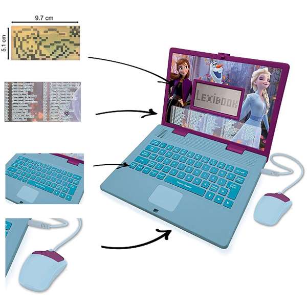 Lexibook Ordenador Portátil Educativo Bilingüe Frozen Español/Inglés con 120 Actividades, 34x4.6x25.5cm